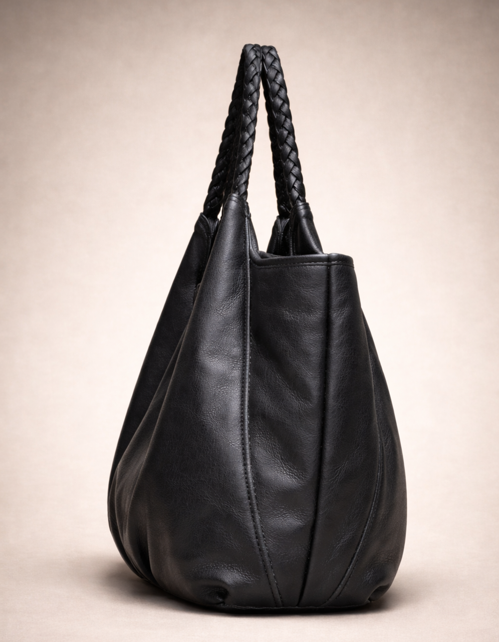 Braided Leather Tote Bag BLACK