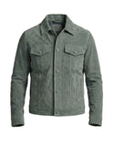 Grey-Green Suede Leather Jacket for Men