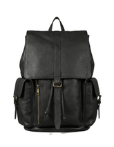 Unisex Black Leather Backpack with Front Pockets