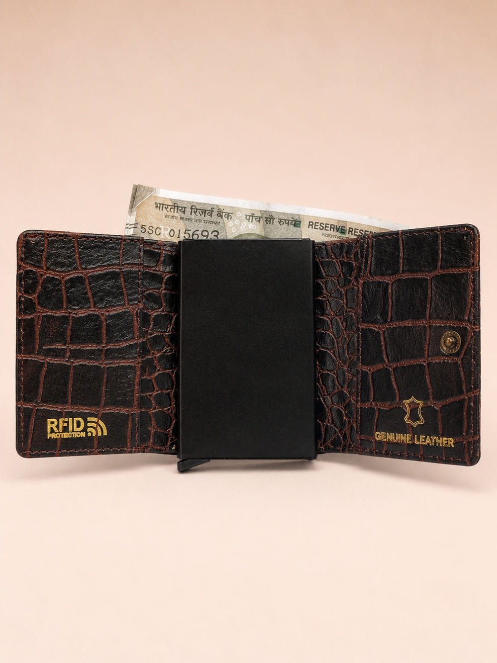 Pop-Up Three Fold Wallet dark brown