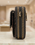 Croc-Embossed Leather Zip Wallet Clutch