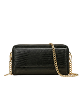 Women’s Black Croc-Embossed Leather Zip Wallet with Chain Strap