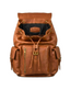 Tan Brown Genuine Leather Drawstring Backpack with Front Pockets