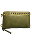 Women’s Olive Green Studded Leather Zip Wallet Wristlet