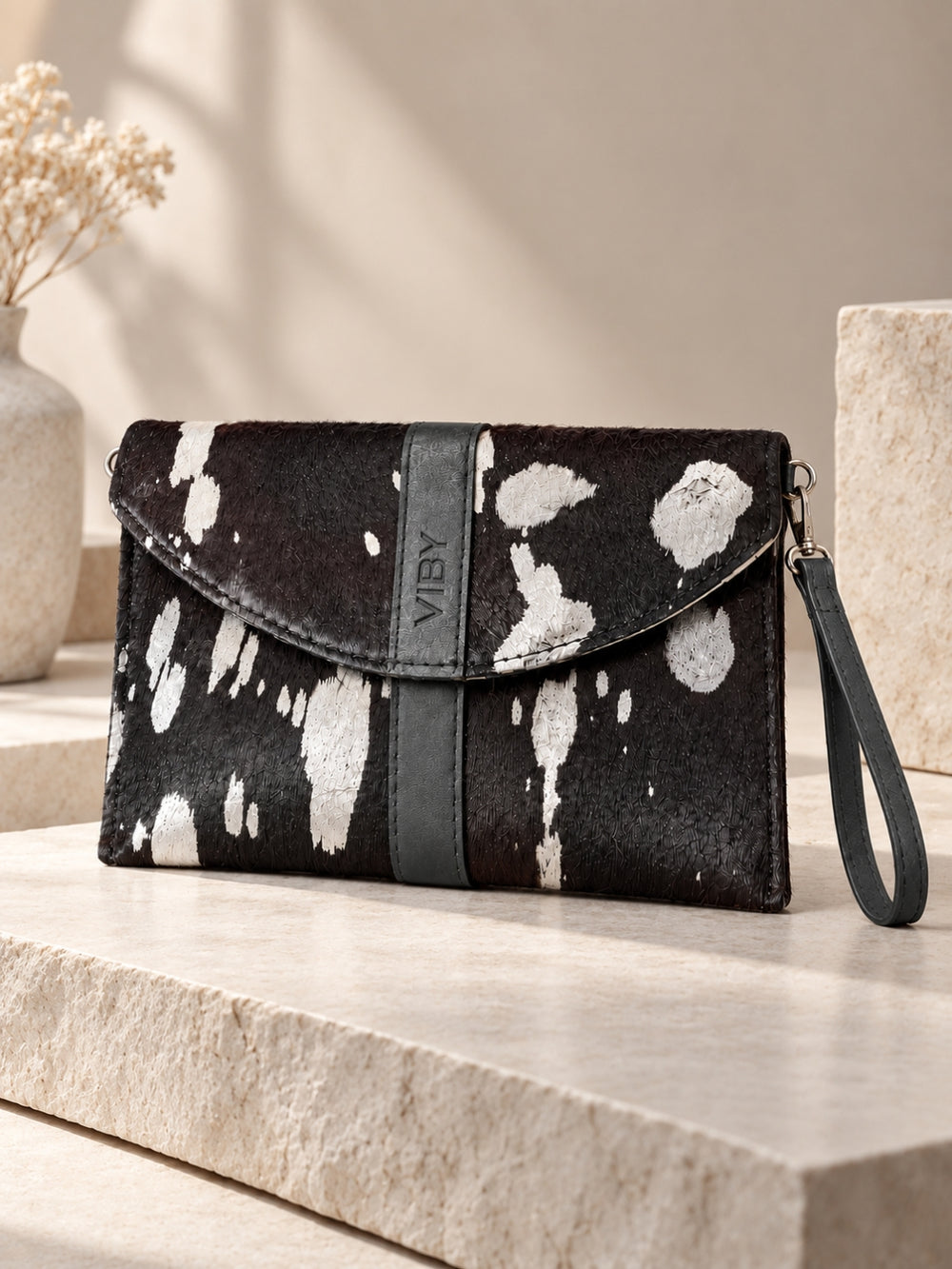 Wristlet Envelope Clutch black white patches