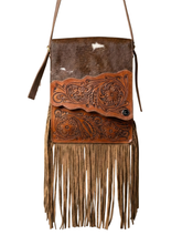 Handcrafted Genuine Leather Fringe Sling Bag – Brown Floral Tooled Crossbody