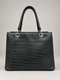 Women Black Croc Texture Handbag