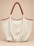Braided Leather Tote Bag BROWN AND WHITE