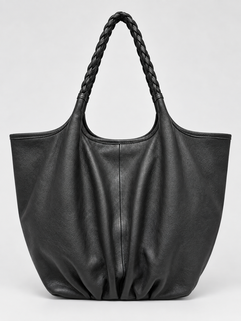 Braided Leather Tote Bag BLACK