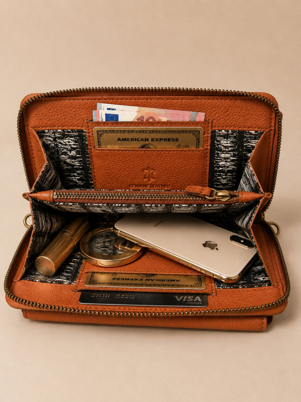 Studded Phone Wallet brown