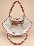 Braided Leather Tote Bag BROWN AND WHITE