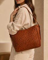 Tan Woven Leather Shoulder Bag