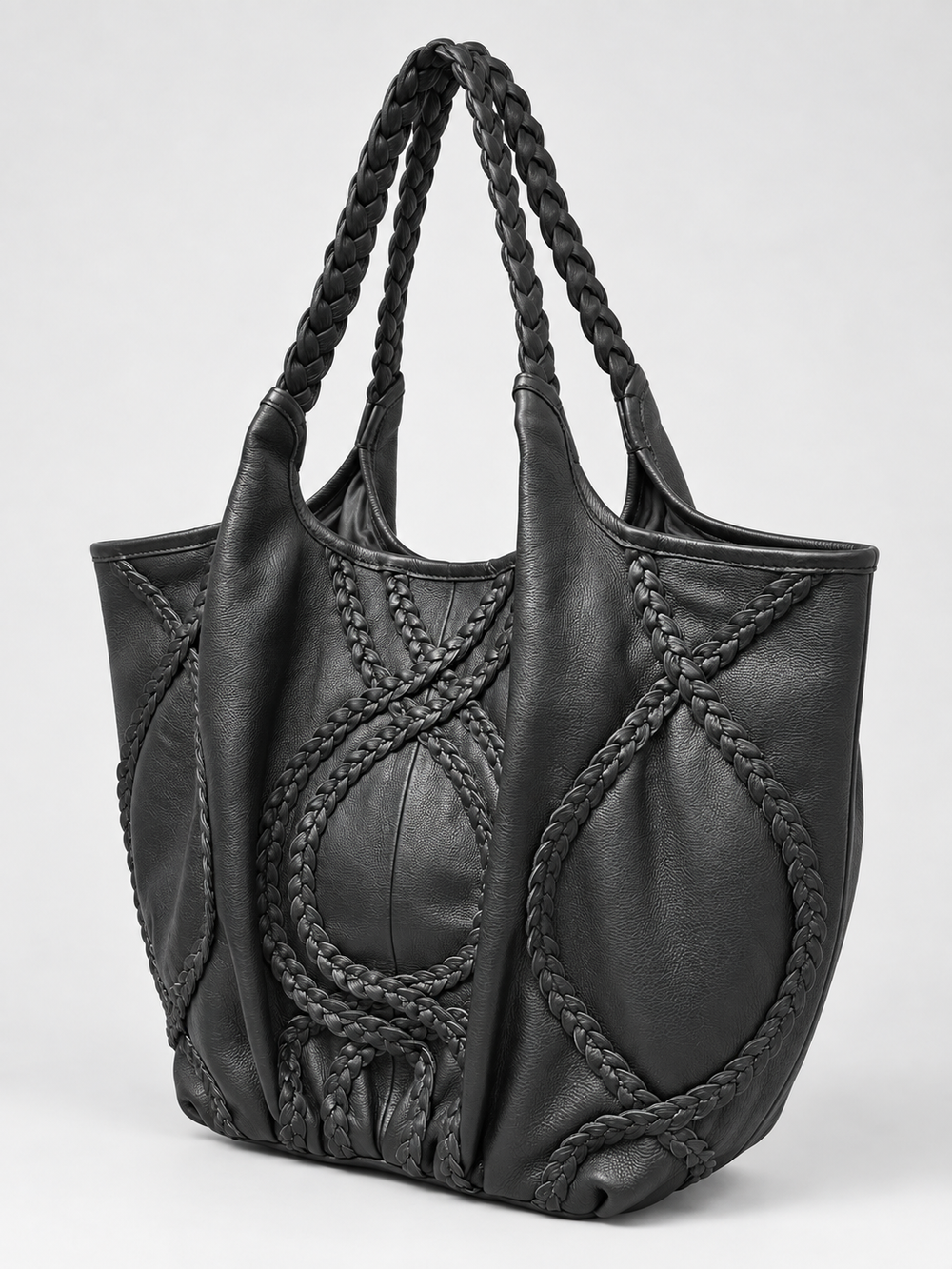 Braided Leather Tote Bag BLACK