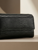 Black Croc-Embossed Leather Zip Wallet