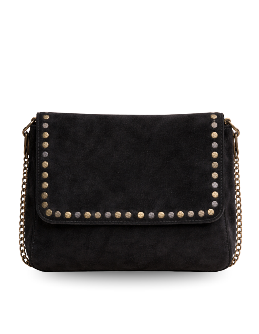 Black Studded Leather Sling Bag