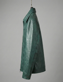 Green Crocodile Texture Leather Jacket