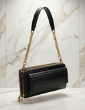 Black Croc-Embossed Leather Zip Wallet