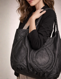 Braided Leather Tote Bag BLACK