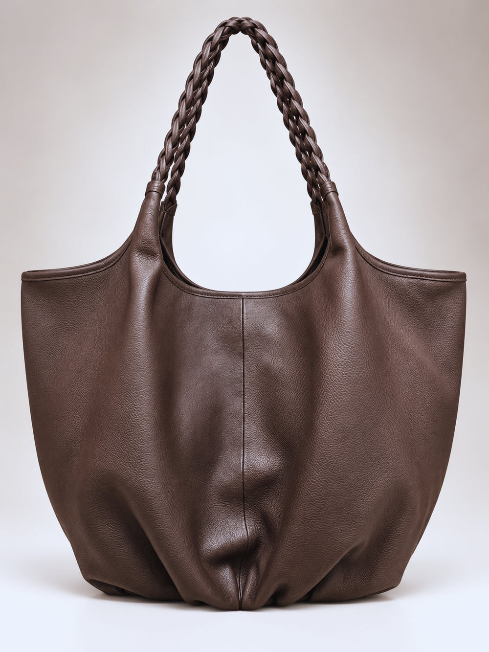 Braided Leather Tote Bag BROWN