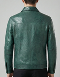 Green Crocodile Texture Leather Jacket