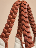 Braided Leather Tote Bag BROWN AND WHITE