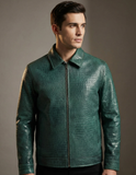Green Crocodile Texture Leather Jacket