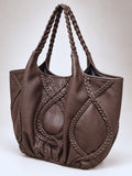 Braided Leather Tote Bag BROWN