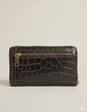 Croc-Embossed Leather Zip Wallet Clutch