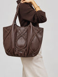Braided Leather Tote Bag BROWN