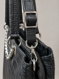 Women Black Croc Texture Handbag
