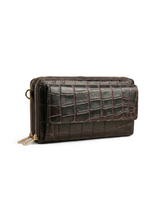 Women’s Dark Brown Croc-Embossed Leather Zip Wallet Clutch