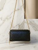 Black Croc-Embossed Leather Zip Wallet
