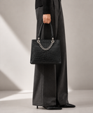 Women Black Croc Texture Handbag