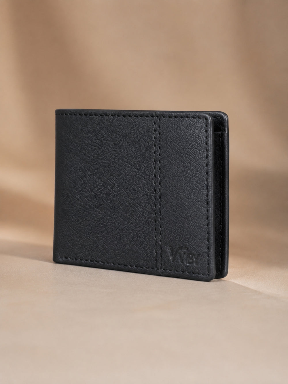 Twin Stich Goat Leather wallet black straight line