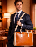 office mens bags brown and cream