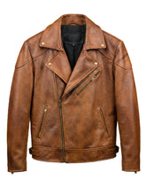 Men’s TOP Grained Leather Biker Jacket – Classic Brown NDM Leather Biker Jacket