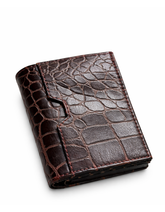 Premium Genuine Leather Wallet for Men – Crocodile Texture (Dark Brown)