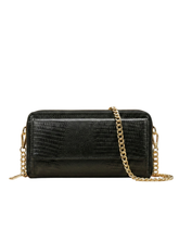 Women’s Black Croc-Embossed Leather Zip Wallet with Chain Strap