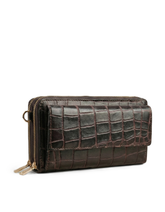 Women’s Dark Brown Croc-Embossed Leather Zip Wallet Clutch