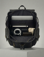 Unisex Black Genuine Leather Backpack with Front Pockets