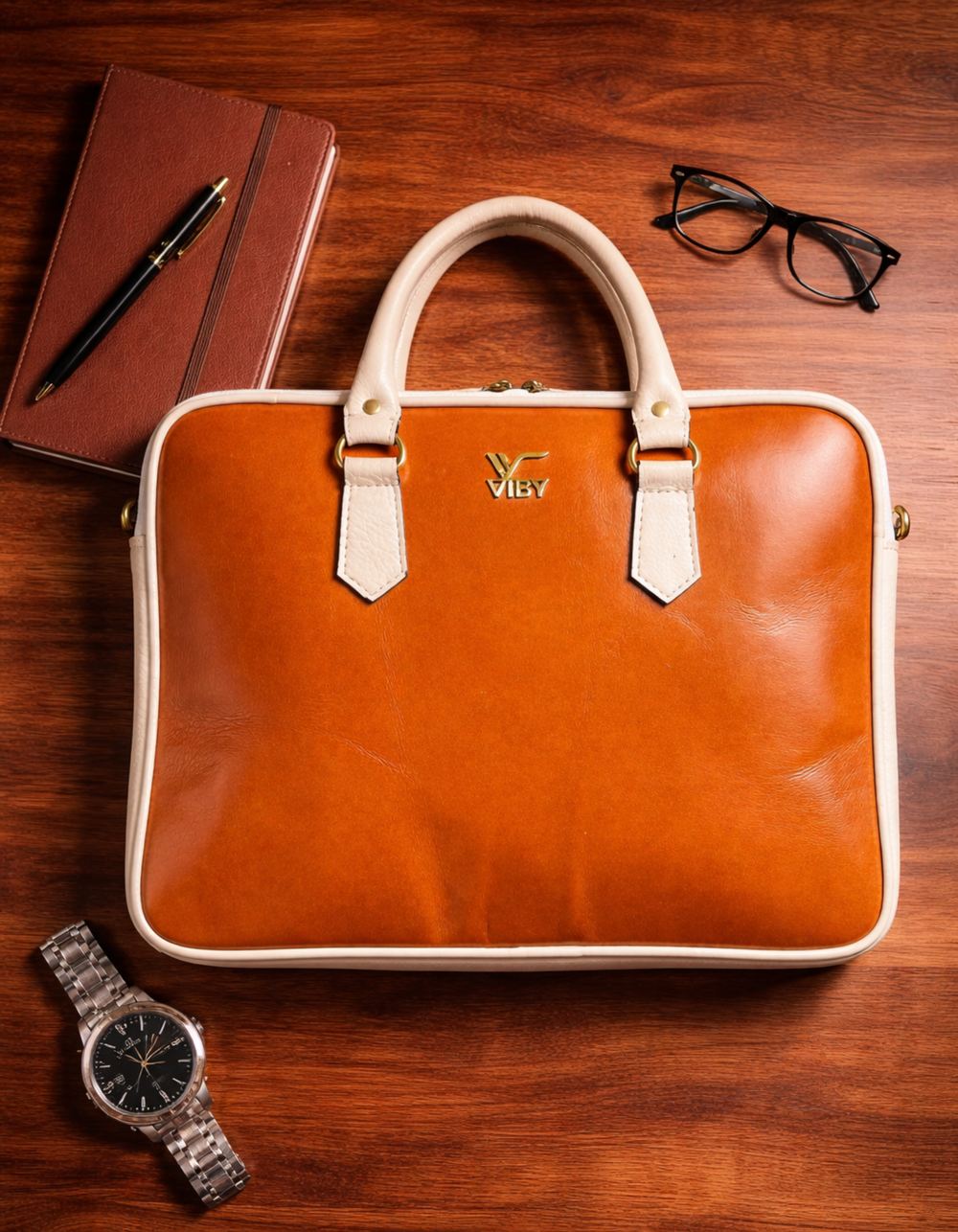office mens bags brown and cream