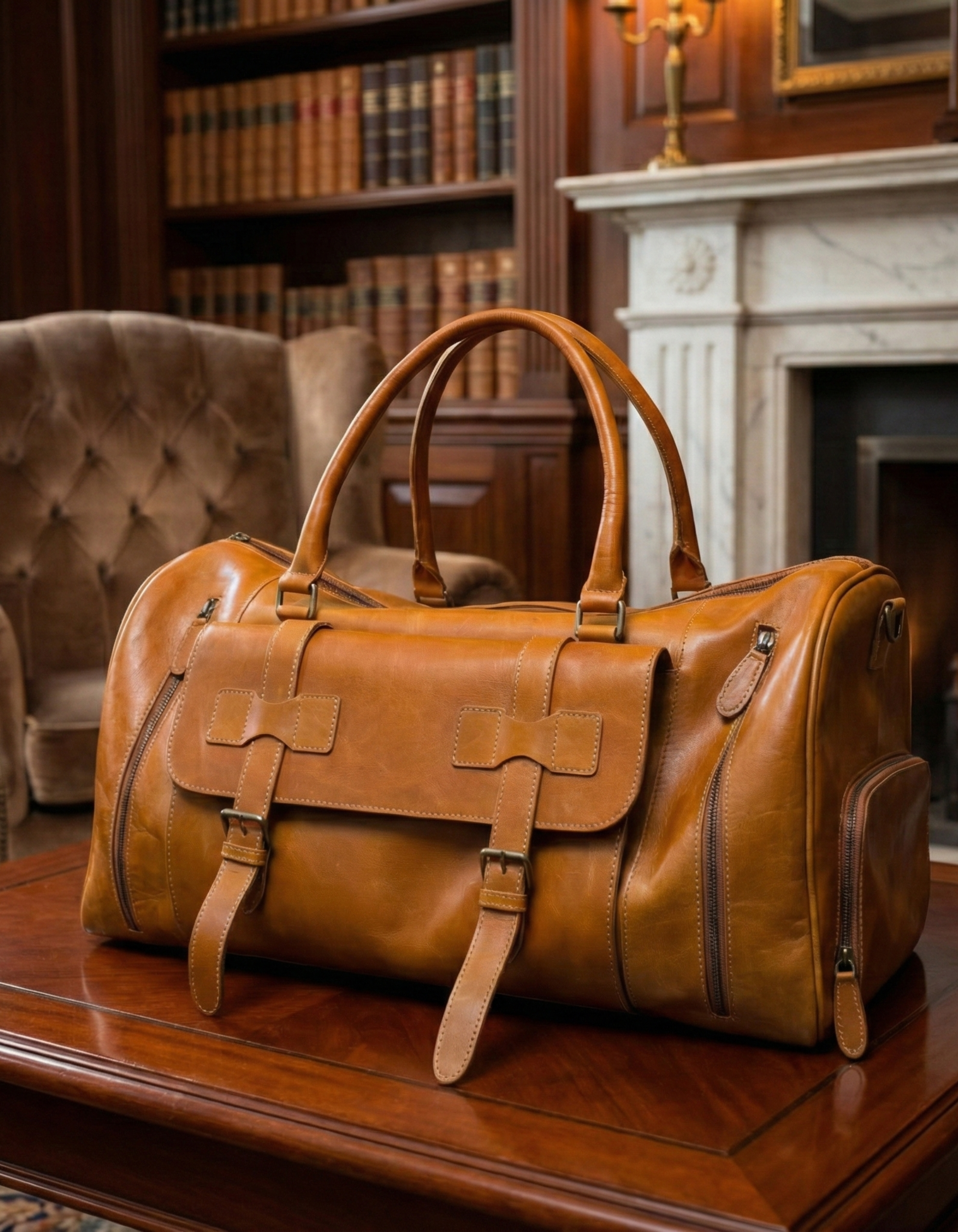 Premium Leather Duffel Bag for Travel – Brown