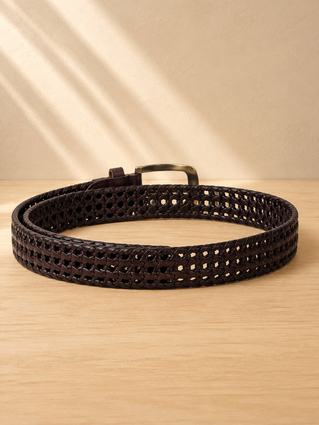 Braided Leather Belt dark brown