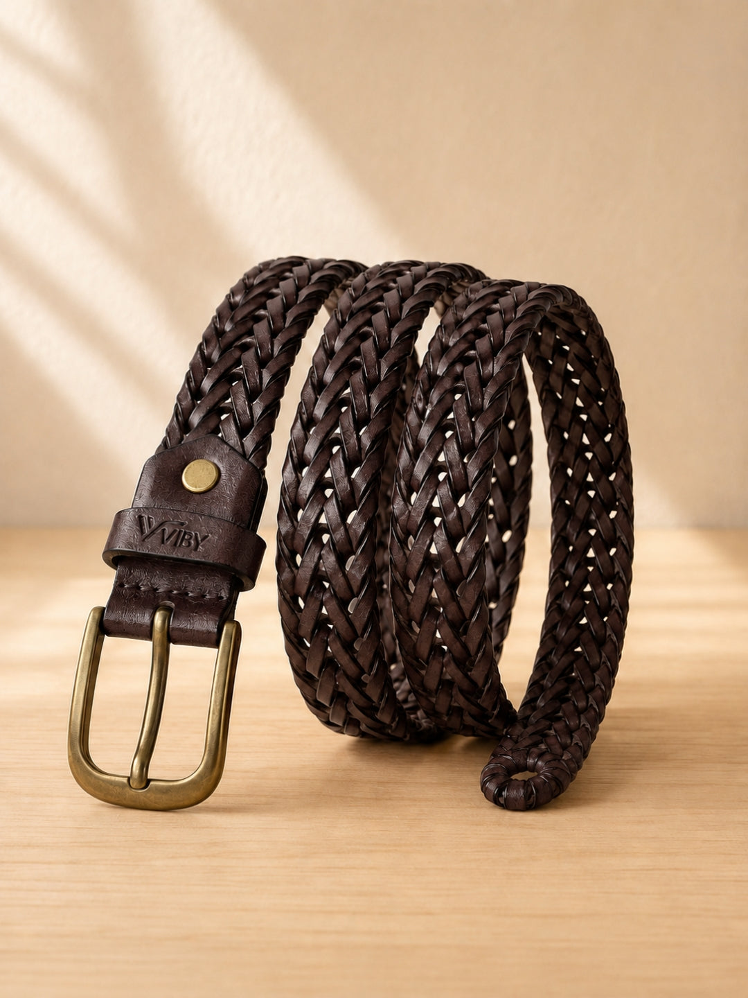 Braided Leather Belt dark brown