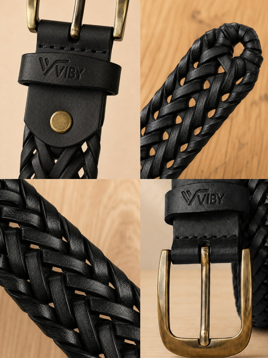 Braided Leather Belt black