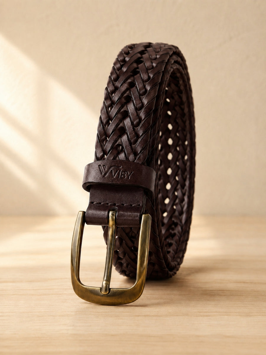 Braided Leather Belt dark brown