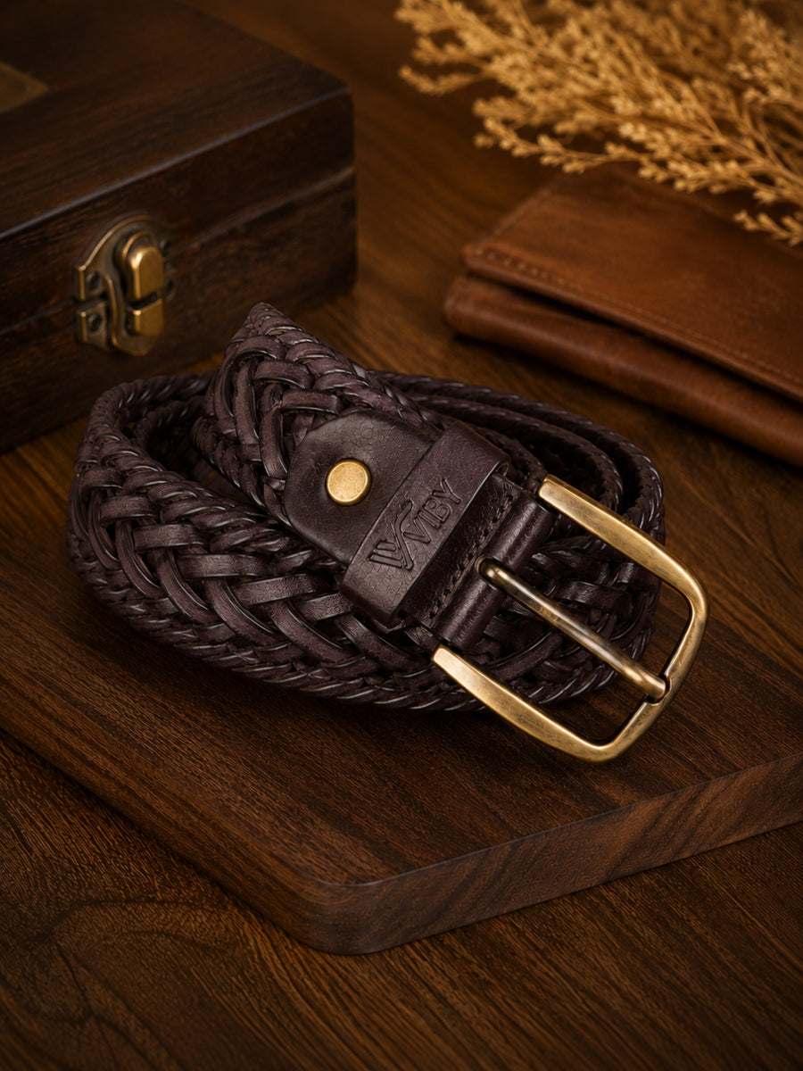 Braided Leather Belt dark brown