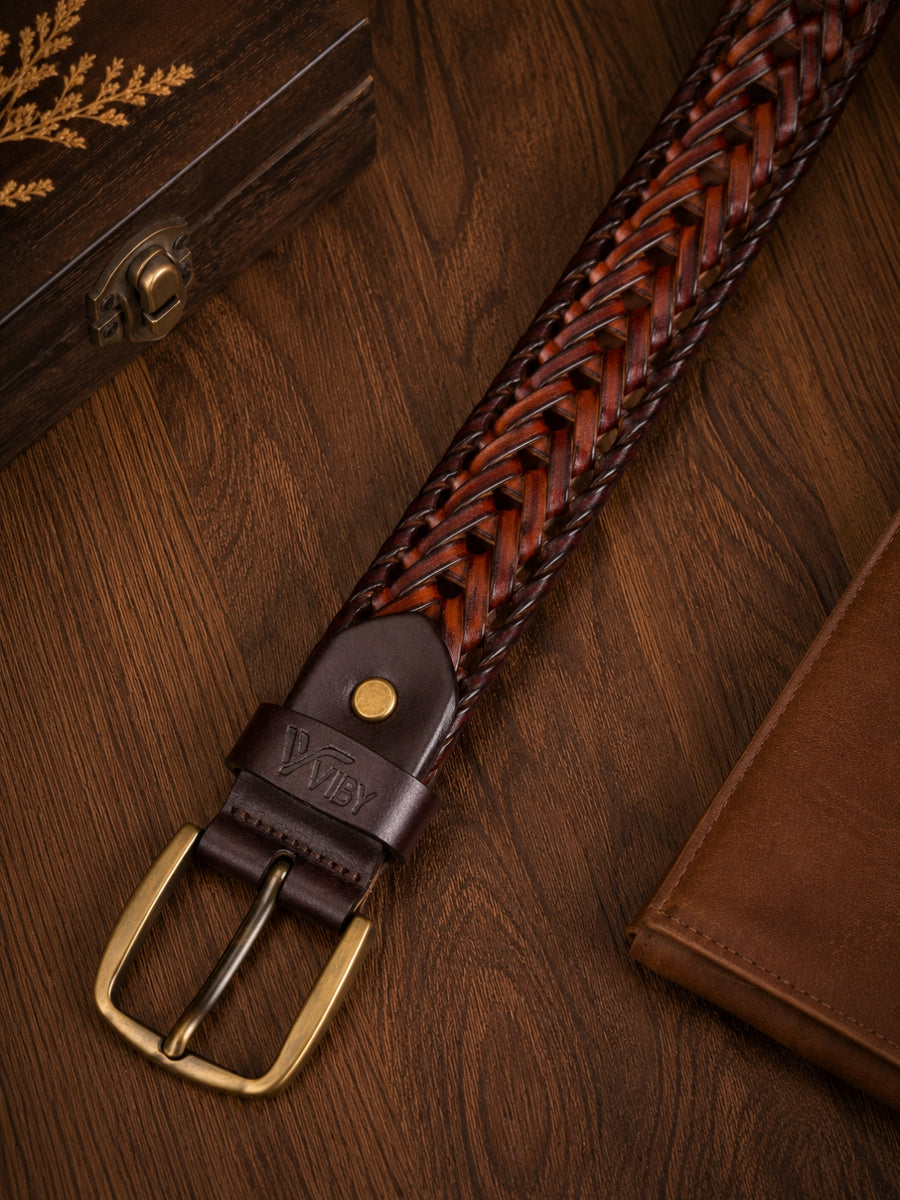 Braided Leather Belt red and brown