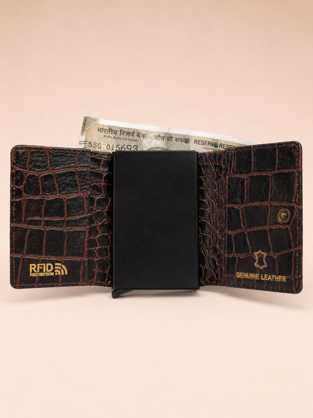 Pop-Up Three Fold Wallet dark brown
