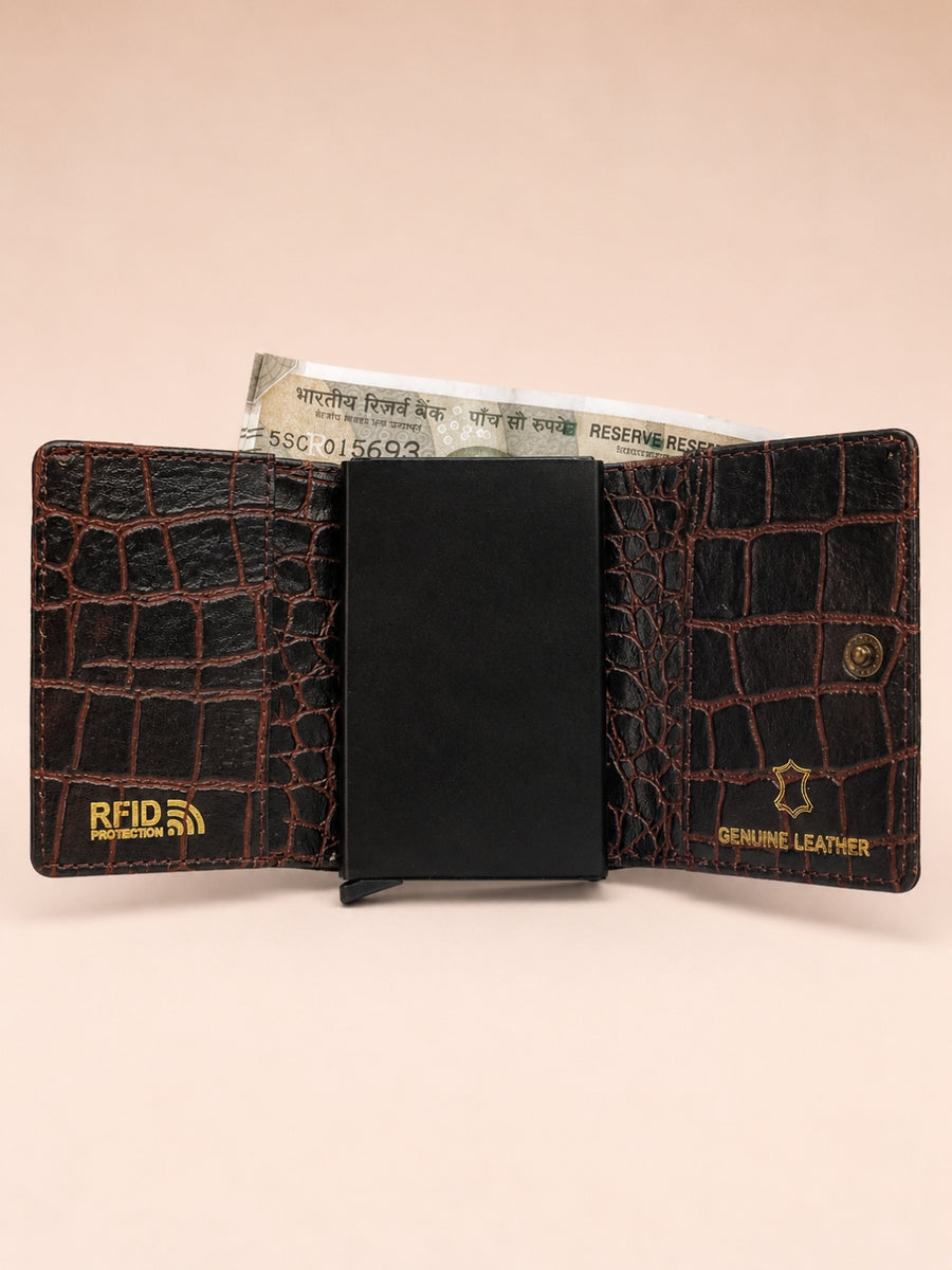 Pop-Up Three Fold Wallet dark brown